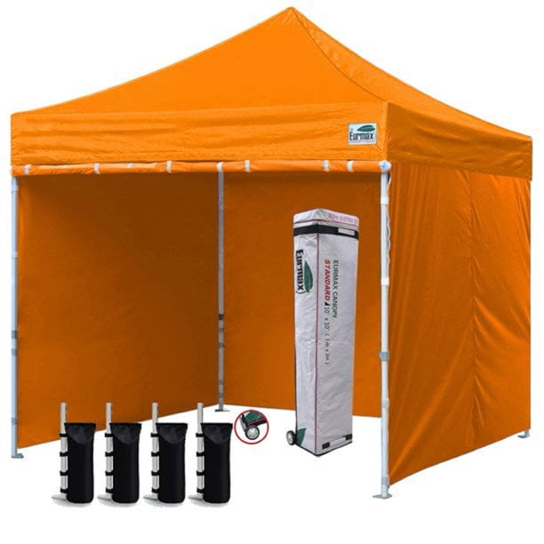 Eurmax 10x10 Ez Pop-up Canopy Tent Commercial Instant Canopies with 4 Removable Zipper End Side Walls and Roller Bag Bonus 4 SandBags Black 
