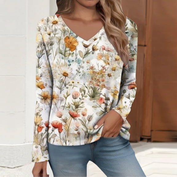 HLKJKLS Long Sleeve Shirts For Women Casual Long Sleeve V Neck T Shirt Polyester Spandex Spring Winter Fashion Yellow S-Xxl