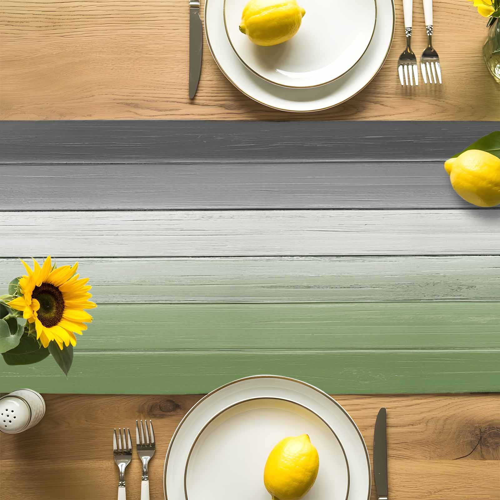 Sage Green Gray Ombre Cotton Linen Table Runner for Dining Kitchen, Vintage Country Wooden Wedding Outdoor Party Tablerunners Decoration, Dresser Scarf Coffee Tablecloth Runners 13x90 Inches