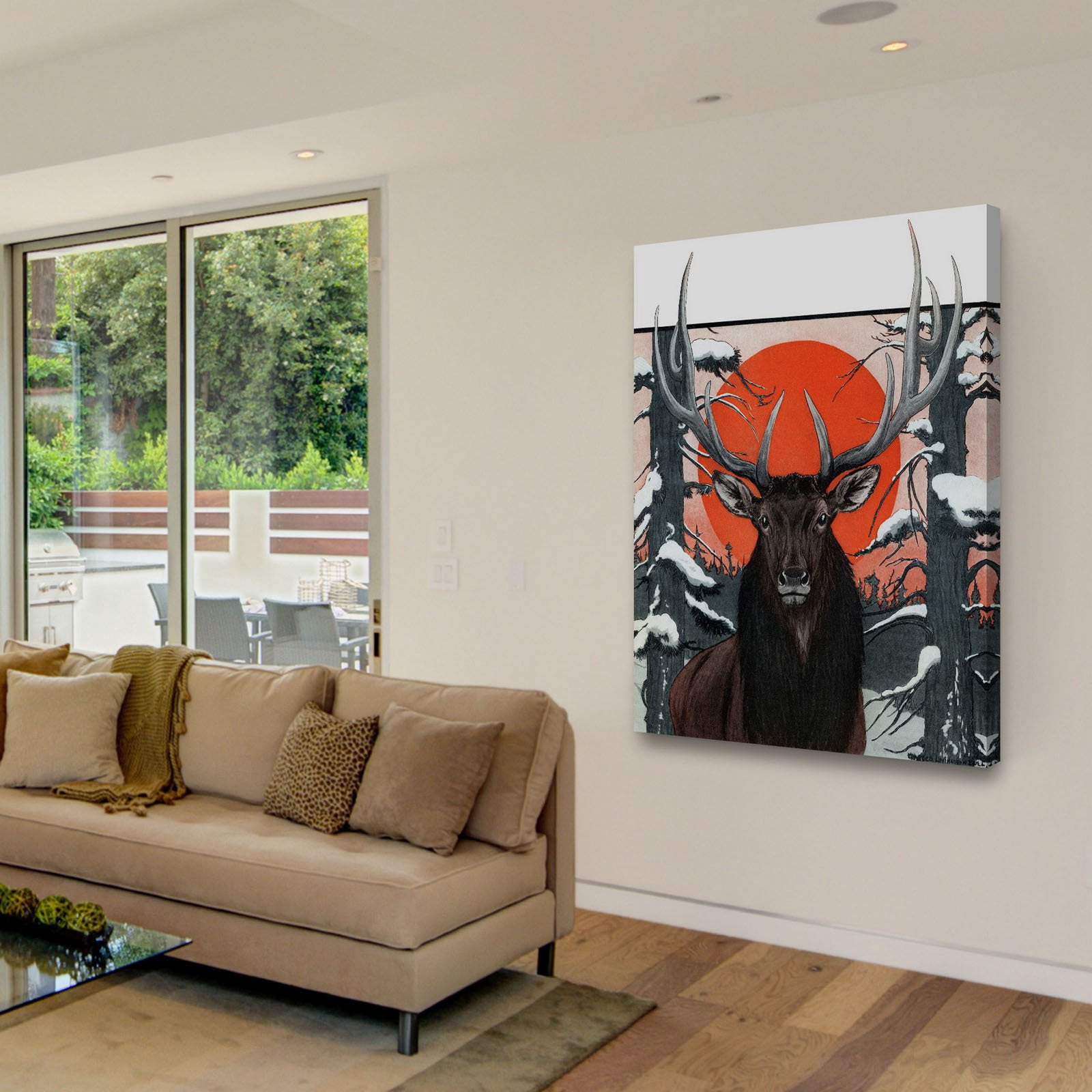 "Elk at Sunset" Painting Print on Wrapped Canvas