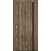 Sliding Closet Bi-fold Doors 56 x 80 inches | Planum 0016 Walnut with Frosted Glass | Sturdy Tracks Moldings Trims Hardware Set | Wood Solid Bedroom Wardrobe Doors