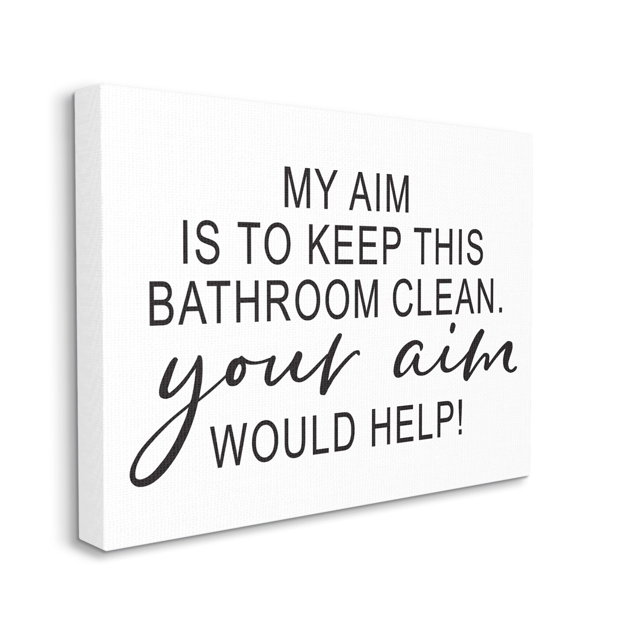 Stupell Industries Bathroom Aim Humorous Typography Washroom Signage Graphic Art Gallery Wrapped Canvas Print Wall Art, Design by Lettered and Lined