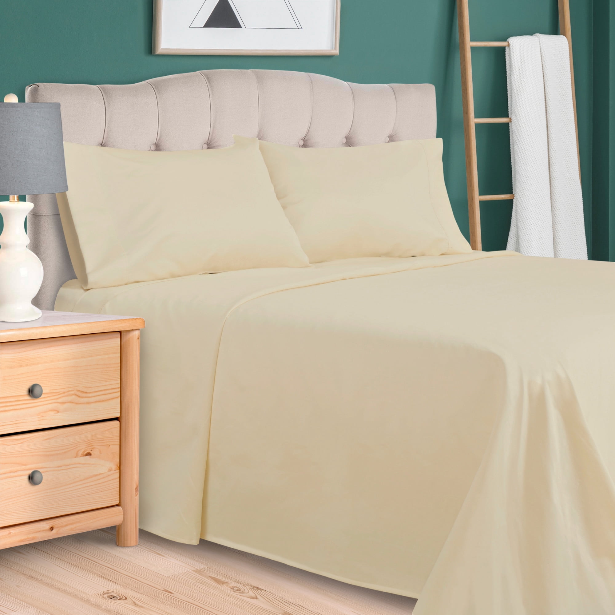 300-Thread Count Cotton Solid Deep Pocket Bedding Sheets & Pillowcases , Ivory, Full, 4 Piece By Impressions
