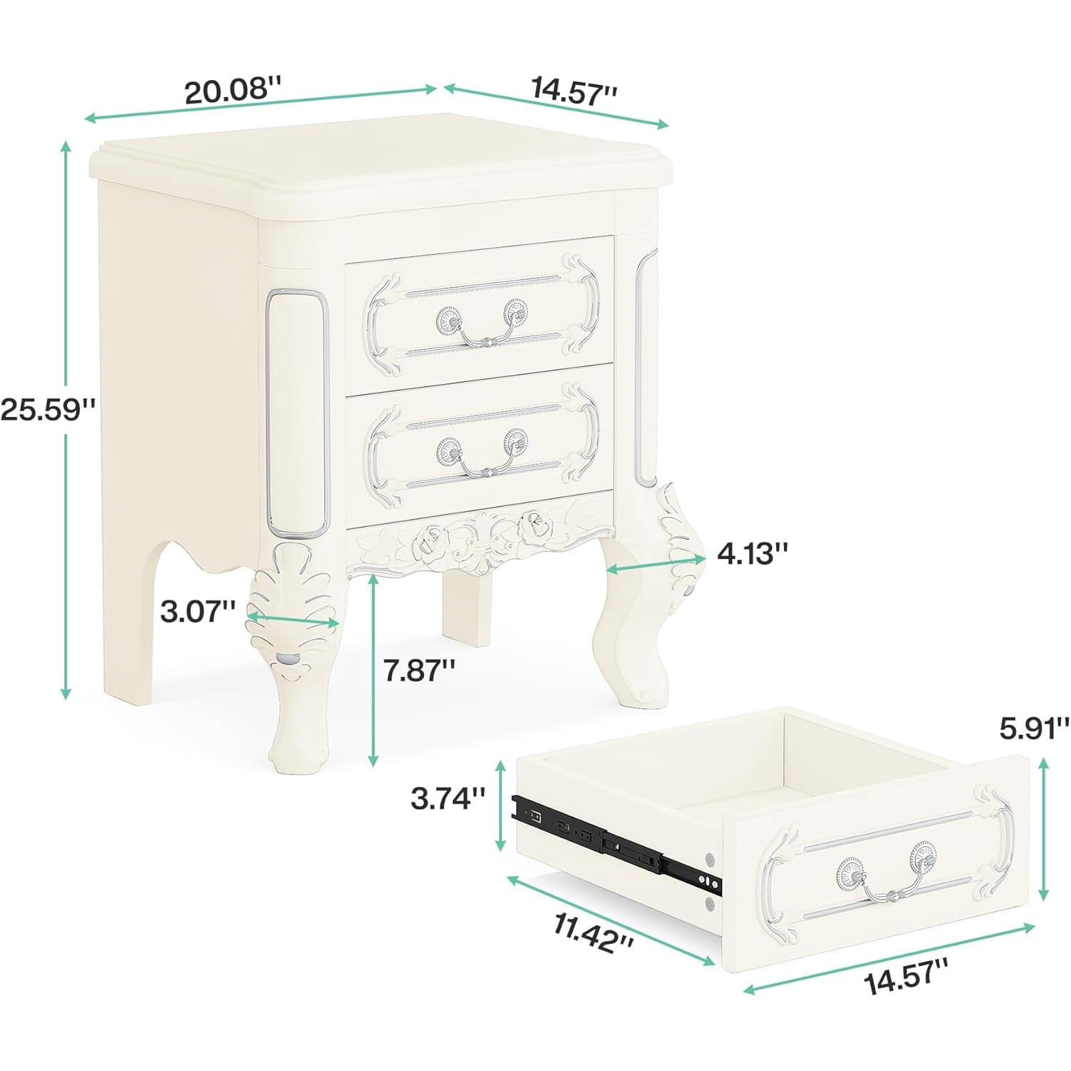 Astoutdoor Bedside Table with 2 Drawers, 28.35 in Length, 17.72 in Width, 9.45 in Height, 35.27 lb