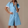 thumbnail image 2 of yoeyez Scrubs for Women Short Sleeve Nurse Working Uniform Buttons Laple Neck Wrap Shirts Dress Color Block Short Scrubs Dress with Pocket Light Blue,S, 2 of 7