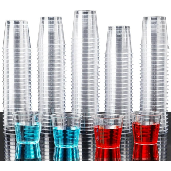 500 Shot Glasses, 1oz Clear Plastic Disposable Hard Cups, Mini Cups Great Container for Sauce, Sample Tasting, Jello Shots, Pudding
