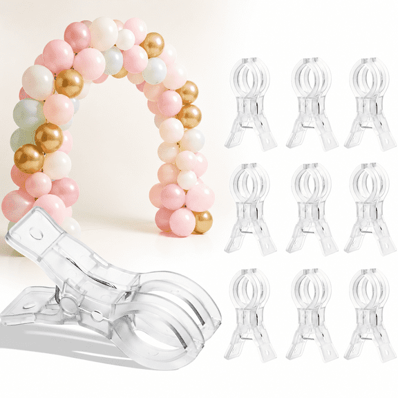 10 Pack Balloon Arch Clips for Backdrop Stand, 3.5 Inch Clear Balloon Clamps, Transparent Spring Clips for Balloon Garland, Party Decorations, Photography Backdrop, Wedding & Birthday Supplies