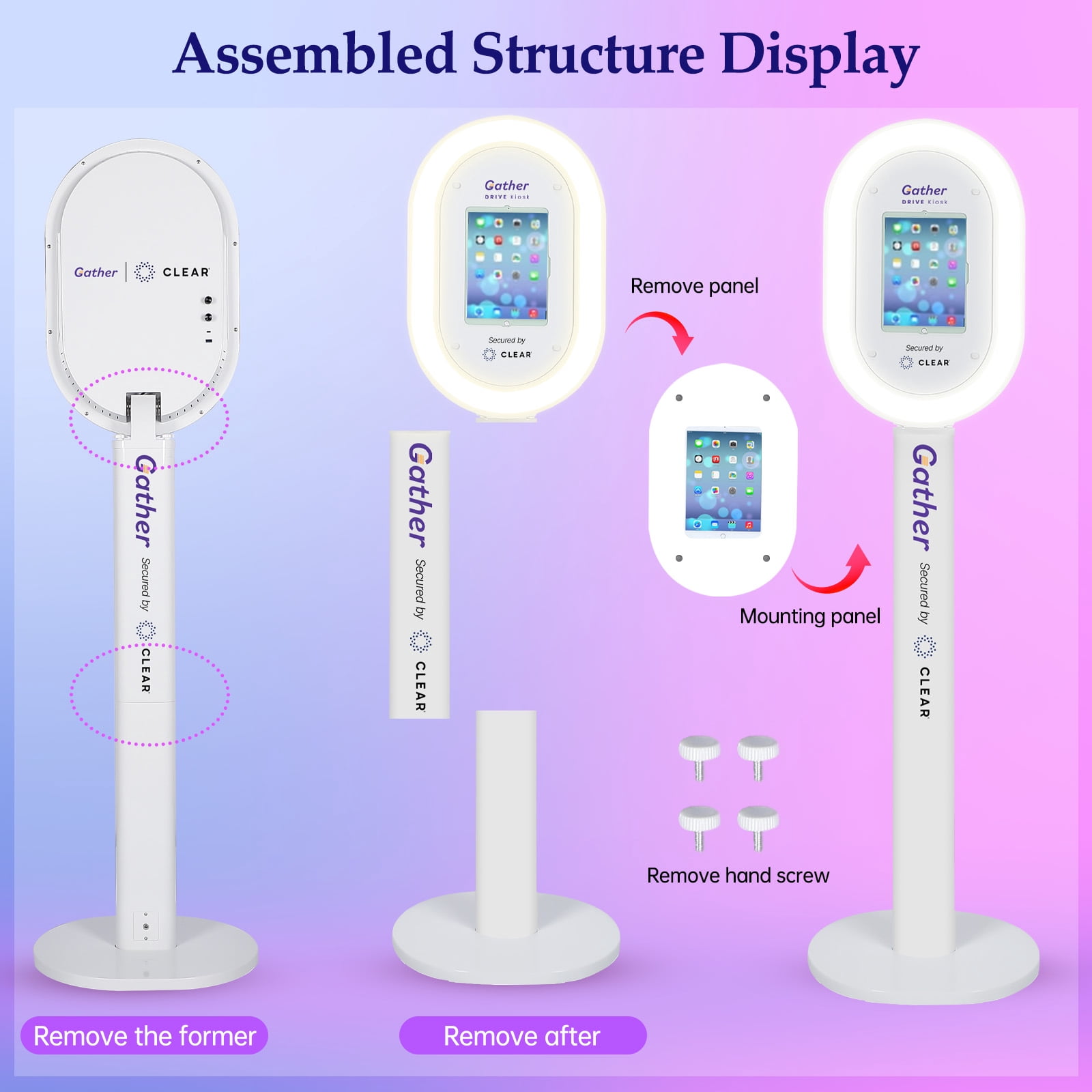 iPad Photo Booth Stand with White Ring Light, Selfie Station Kiosk for 12.9" & 13" iPads, Stable No-Wheel Floor Stand for Weddings, Parties, Corporate Events, Tablet Not Included
