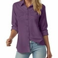 thumbnail image 5 of larppty Womens Soft Stretchy Shirts Long Sleeve Collared Button Down Blouses Tops (Purple, 5XL), 5 of 5