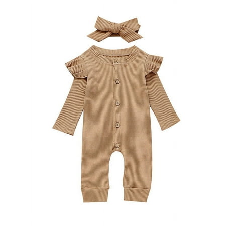 

KidPika Newborn Baby Girls Ruffle Romper Jumpsuit Bodysuit Headband Clothes Outfits Set