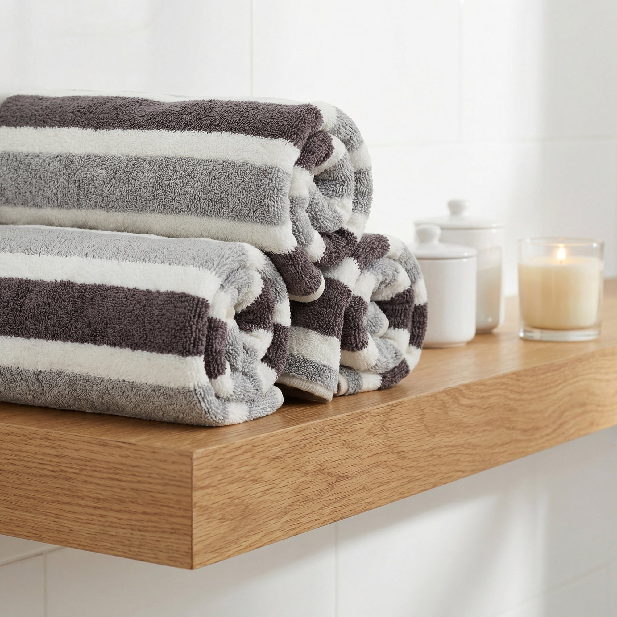 Unique Bargains Thick Absorbent Bath Towel 2 Pack Grey/White 71" x 35"/55" x 28"