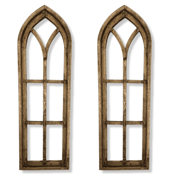 36" X 12" Farmhouse Rustic Wooden Wall Window Arches Rustic Brown Dandelion - Wood Window
