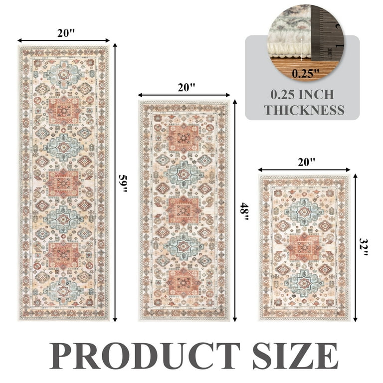 Kitchen Rugs And Mats Non-Slip Washable Set Of 2, Boho Farmhouse Washable Kitchen Mats For Floor, Front Of Sink, Entryway And Hallway Light Blue, 18 "x30" 18"x47