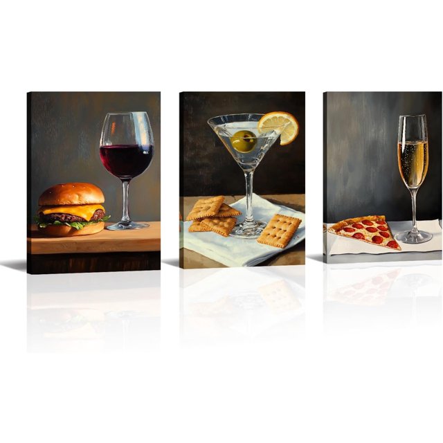 51 Media Glass Wine Canvas Wall Art 3 Piece Red Wine with Rose Picture ...