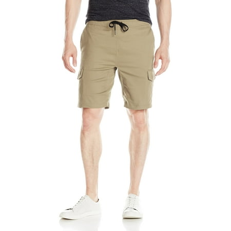 Brooklyn Athletics Men's Cargo Slim Fit Multi Pocket Stretch Twill Short, Khaki, Large