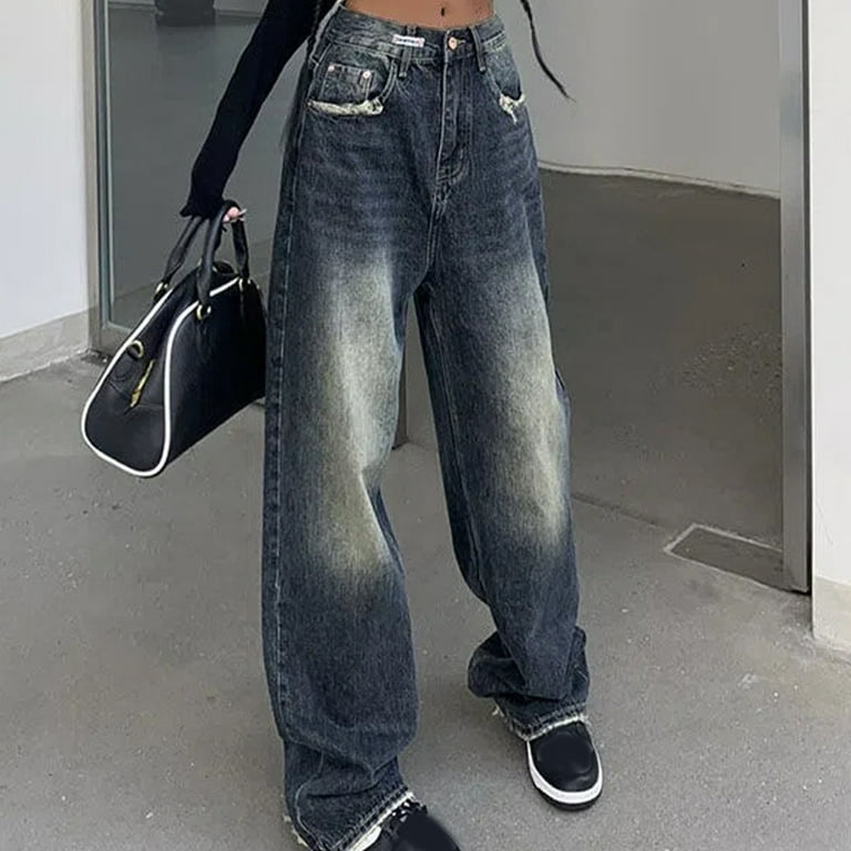 YYDGH Women Cargo Pants Ripped Boyfriend Jeans High Waist Baggy