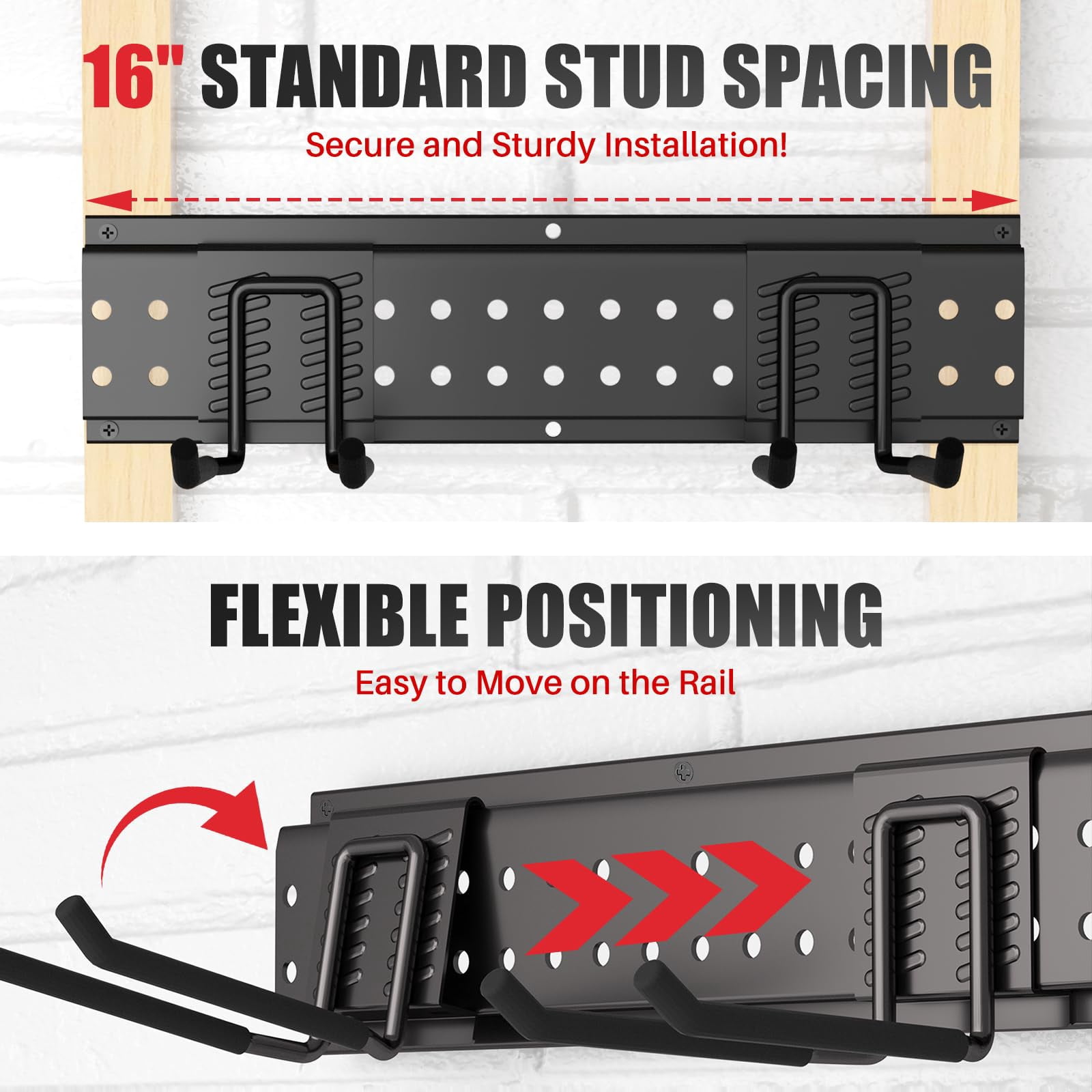 Garage Tool Organizer Wall Mount 48 inches with 10 Adjustable Heavy-Duty Hooks, Garage Organization, Garden Tool Storage Rack, Yard, and Shed, Holds Up to 400 lbs