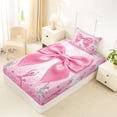 thumbnail image 4 of Erosebridal Pink Cute Bowknot Kids Twin Sheet Sets,Ballet Girls Silhouette Bedding 3-Piece, 4 of 6