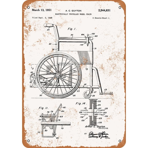 7 x 10 METAL SIGN - 1951 Electric Wheelchair Patent - Vintage Rusty Look