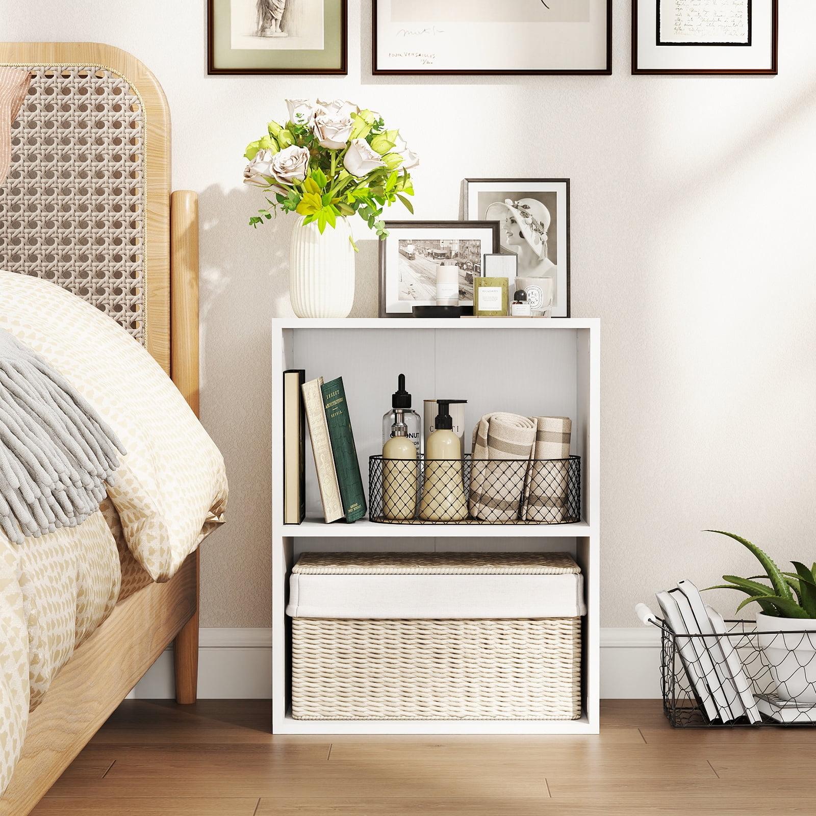 Costway 2-Cube Bookcase with 5-Position Adjustable Shelf, Anti-Toppling Kits for Study White