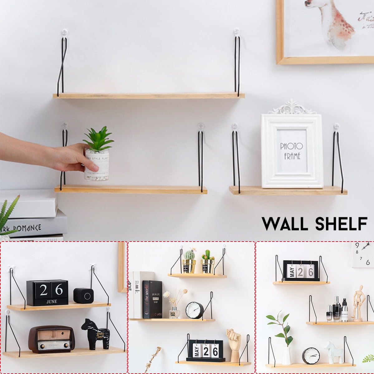 Stoneway Rustic Wood Wall Floating Shelves,Decorative Wall Shelf for Bedroom, Living Room