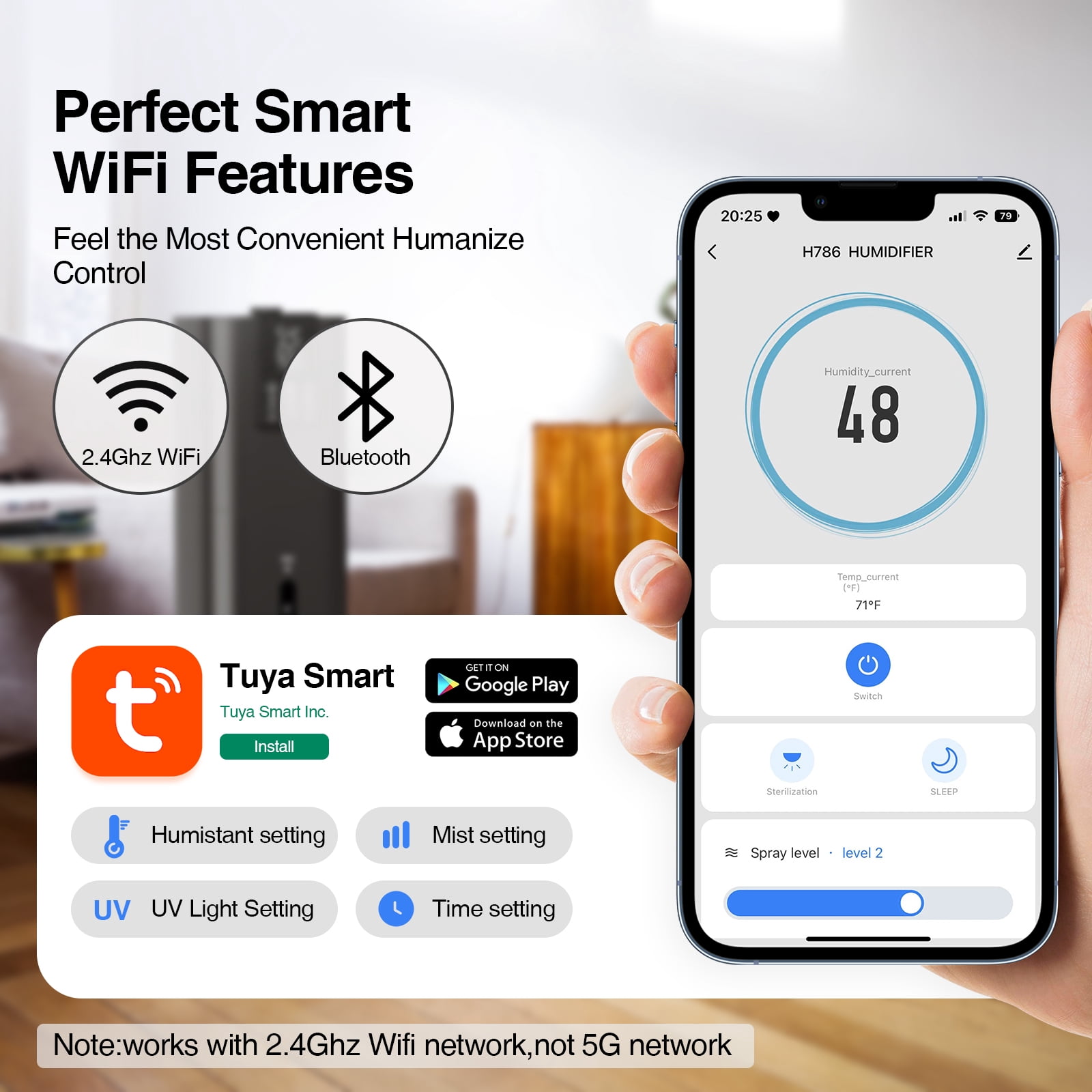 Smart Humidifiers Large Room Bedroom Home, 2.11Gal(8L) Quiet Top Fill Cool Mist Humidifier, Smart App & Remote Control, 3 Speed Humidifier with 360° Nozzle, Humidity Setting for Baby Office