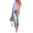 thumbnail image 3 of Liacowi Women Juniors Casual Shirts Color Block Button Down Blouse Long Sleeve Lapel Loose Fit Tops Oversized Boyfriend Tops with Pockets, 3 of 9