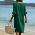 thumbnail image 4 of ClodeEU Women's V Neck Short Sleeve Flutter Sleeve Button Midi Dress with Pockets,Solid Color Casual Loose Fit Summer Dress Army Green,Women's Plus L, 4 of 8