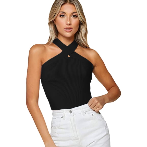 Fgnfyis Womens Tank Tops Solid Sleeveless Knit Backless Tee Shirt Top Summer Tops for Women Black L