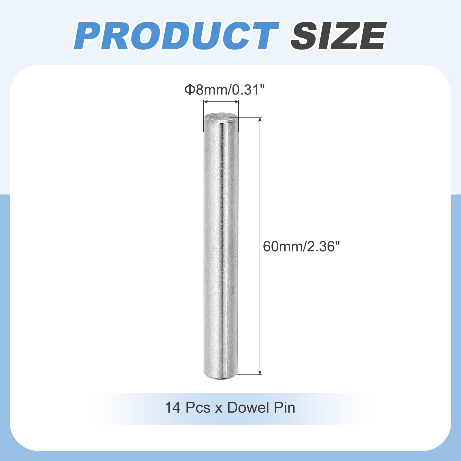 14Pcs Dowel Pin 8mm x 60mm Shelf Support Pin 304 Stainless Steel