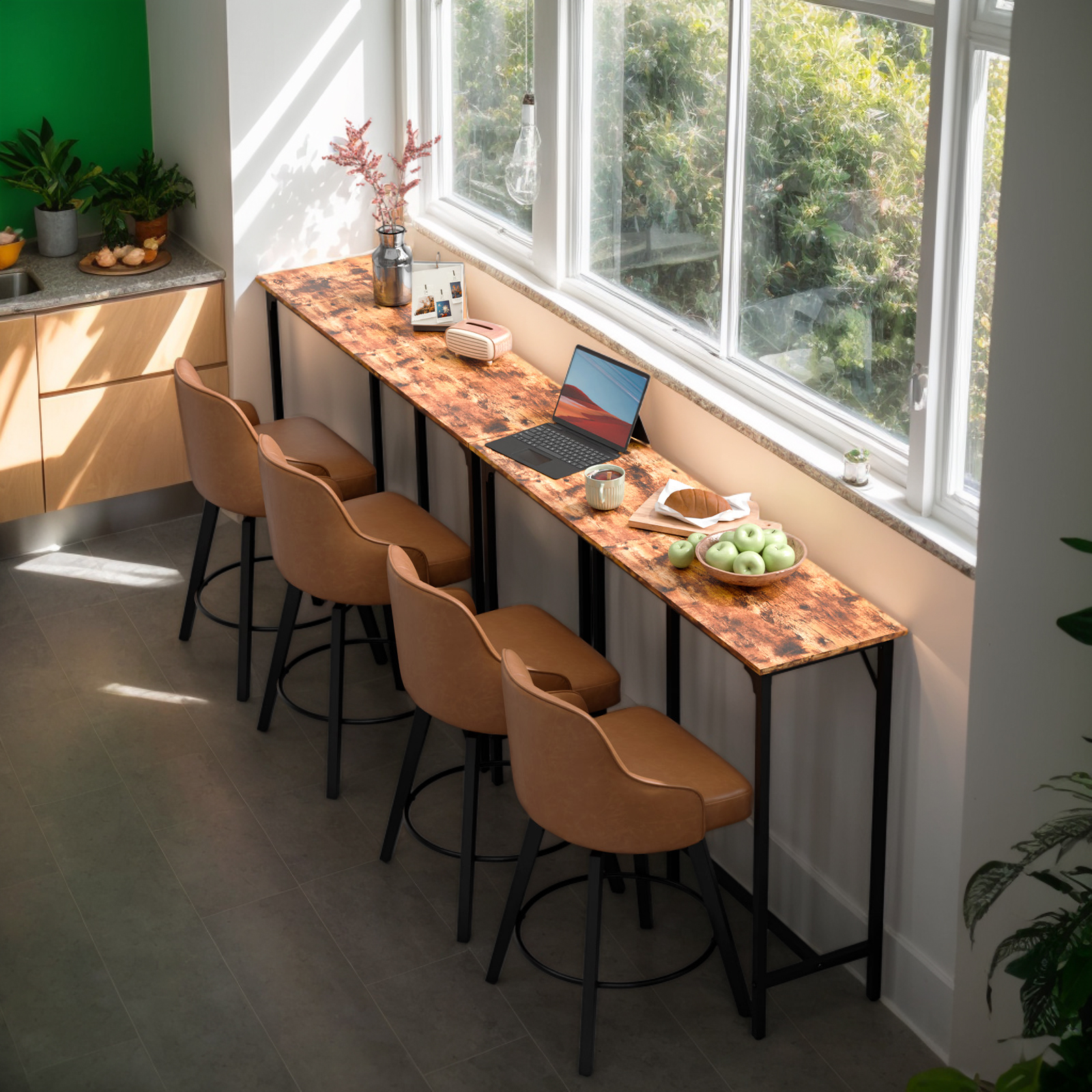 Ktaxon Modern Pub Dining Table for 4 People, 55" Long Bar Table Rectangle for Home, Brown (Only Table)