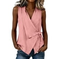 thumbnail image 3 of Nestiefly Womens Linen Wrap Tank Top V Neck Waist Side Tie Shirt Sleeveless Cotton Summer Blouses Asymmetrical Vest Tops Pink XL, 3 of 6