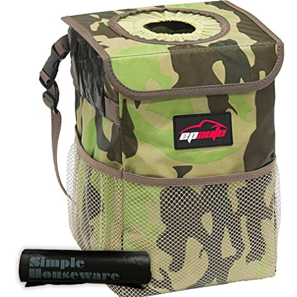 EPAuto Waterproof Car Trash Can with Lid and Pockets, Camouflage Green