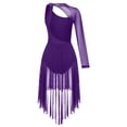 thumbnail image 4 of Fldy Womens Sequins Backless Ballet Figure Ice Skating Dress High Low Mesh Lyrical Dance Modern Latin Purple M, 4 of 7