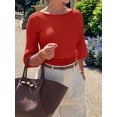 thumbnail image 6 of Women's 3/4 Sleeve Top Ruched Waist Fitted Tops for Women Crop Boat Neck Ribbed Bell Sleeve Flare Red S, 6 of 8