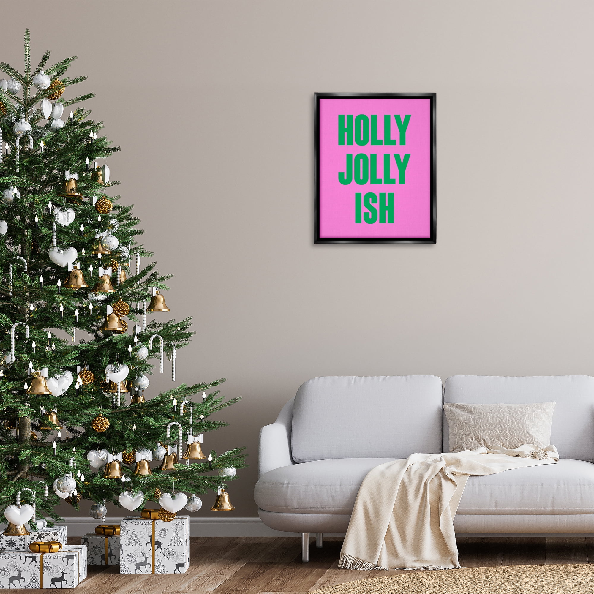 Stupell Industries Holly Jolly Ish Humor Holiday Painting Black Floater Framed Canvas Art Print Wall Art, 25 x 31