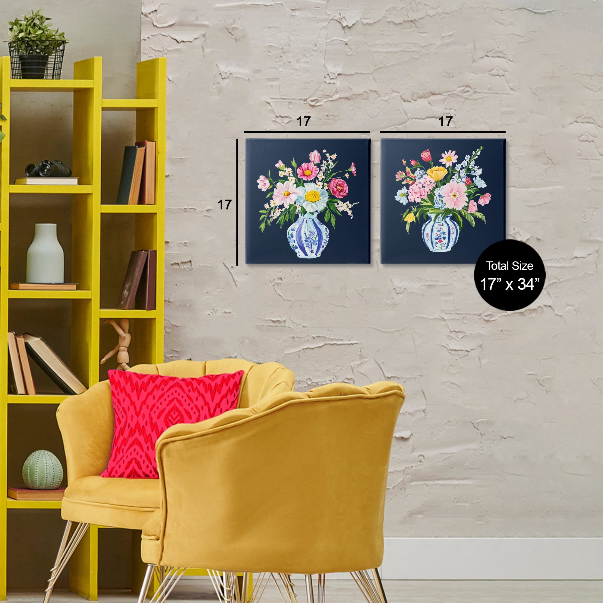 Twin Chinoiserie Vases 2 Piece Canvas Wall Art Set, design by Yen