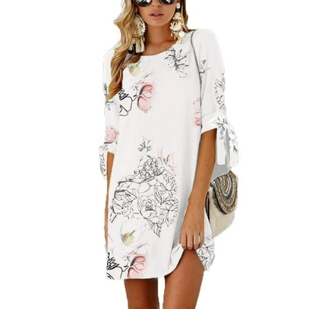 Vista - Women Summer Dress Boho Style Floral Print Chiffon Beach Dress ...