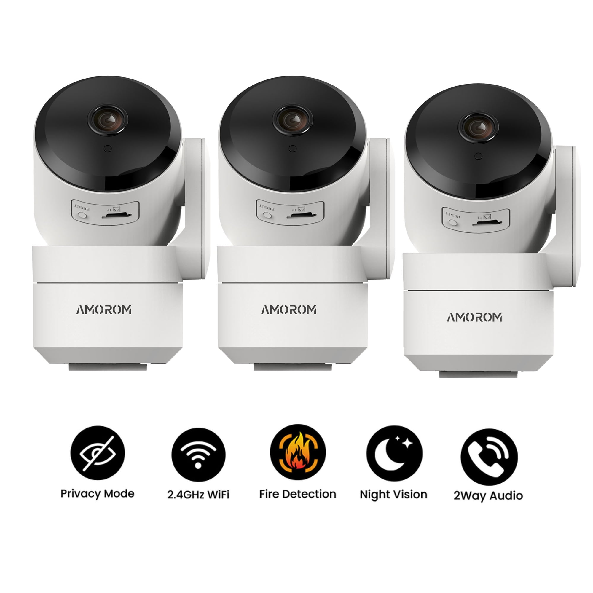 AMOROM Indoor Camera for Home Security 3 Pack, 360° Baby Monitor with Motion Detection(2.4GHz Wifi)