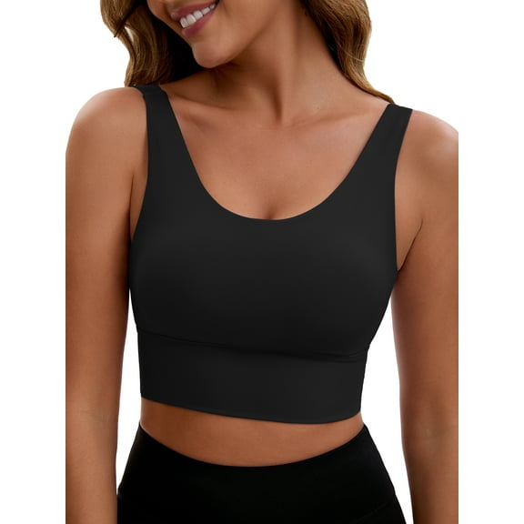 INSPIRE CHIC Women's V Back Wide Straps Slim Fit Full Coverage Sports Bras Longline Workout Padded Tank Top S Black