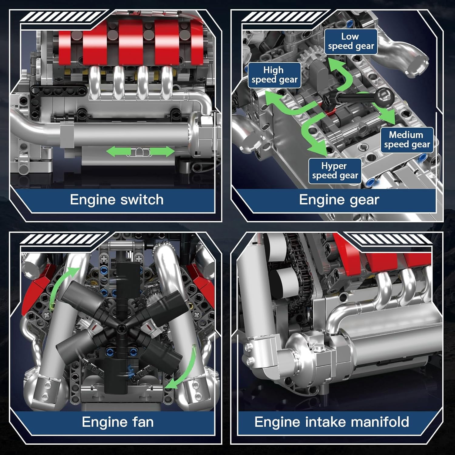 Model Engine Kit for Adults, V8 Engine Building Sets, Mini Engine Toys Scale with Motor, STEM Project Building Kits, DIY Collectible Blocks for 14+ (1169 Pieces) 10203