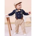 thumbnail image 5 of CARETOO Baby Boy Clothes Formal Outfit Suits Long Sleeve Shirts Suspender Pants Bowtie Beret Hat 0-18M, 5 of 18