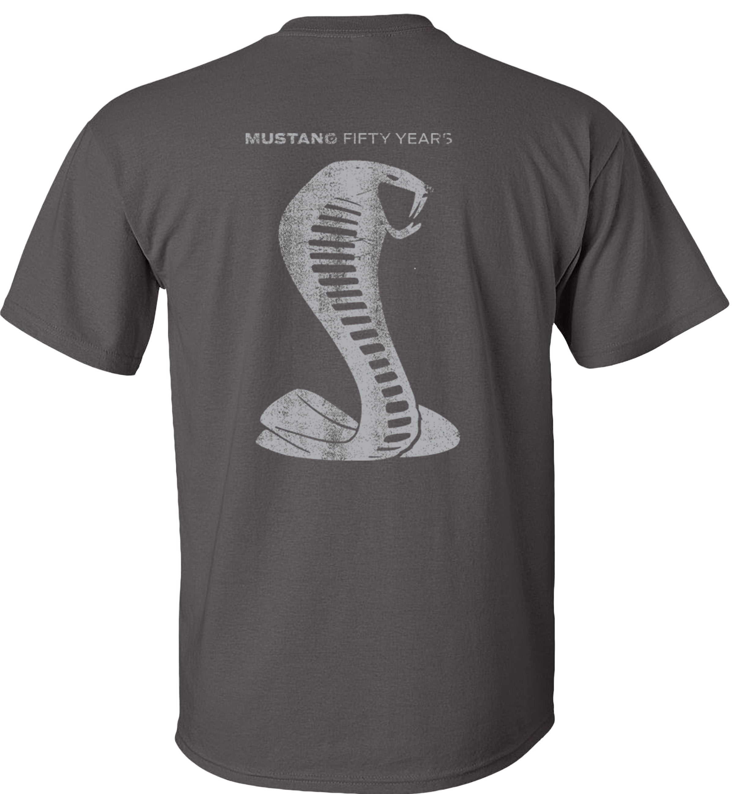 Fair Game Ford Mustang 50 Years T-Shirt Anniversary Grey Shelby Cobra Snake Silhouette-Charcoal-L