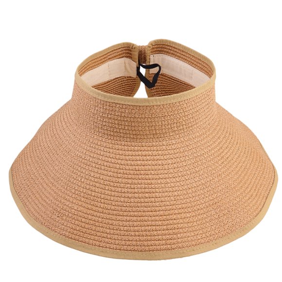 1 sombrero de sol hueco con ala ancha, plegable, enrollable, para playa, de verano, de paja, anti-UV (caqui)