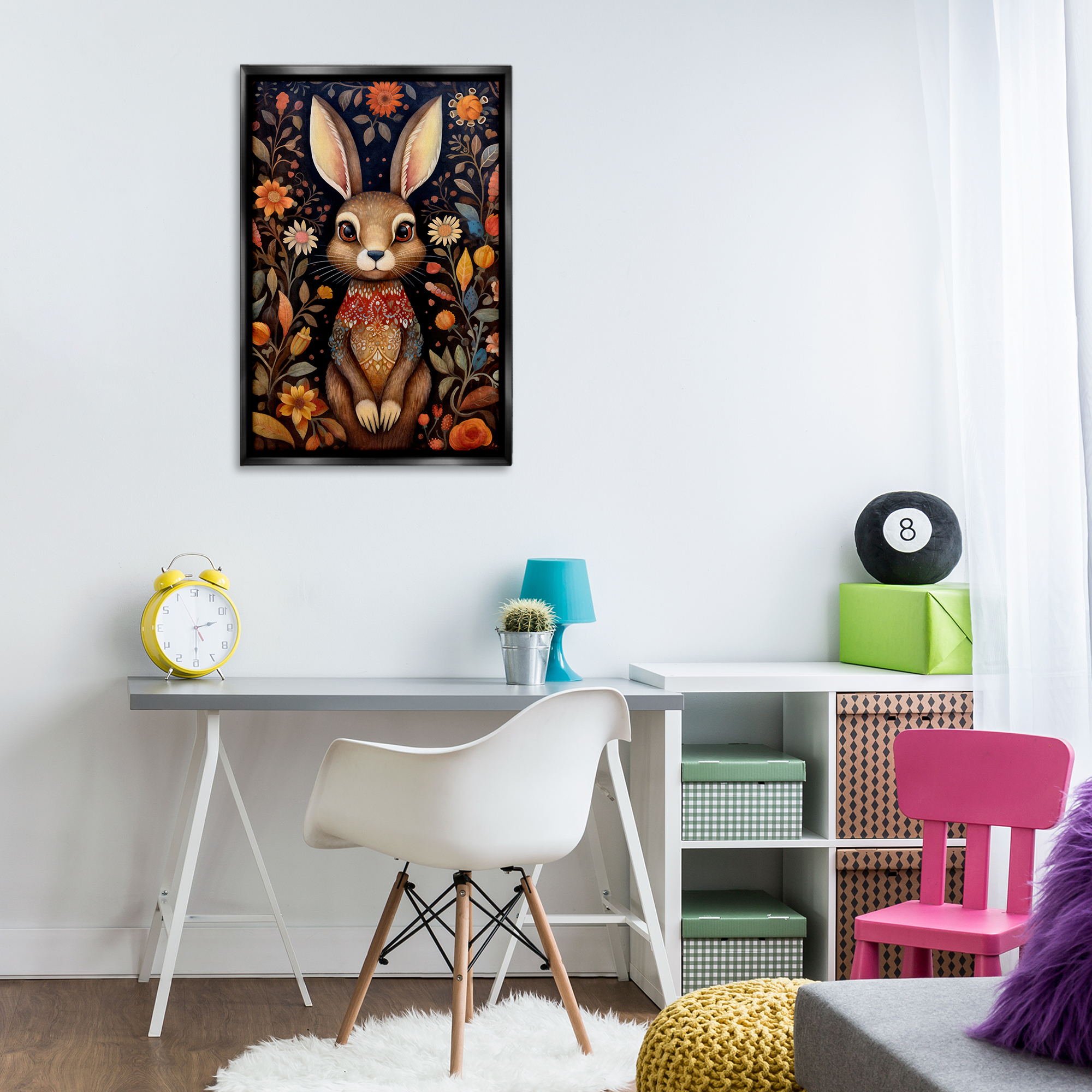 Stupell Industries Woodland Pattern Rabbit Animals & Insects Painting Black Floater Framed Art Print Wall Art, 21 x 31