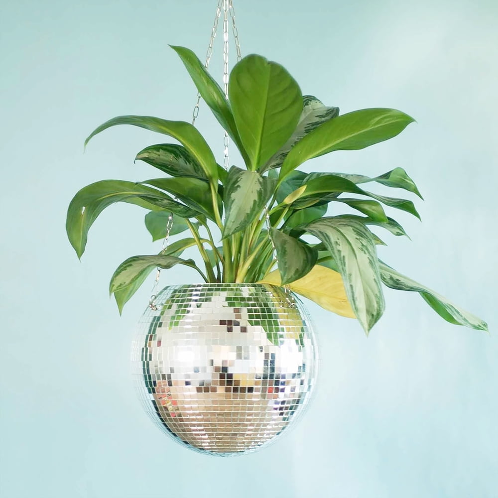 Disco ball planter Outdoor planter silver Mirror plant pot Disco