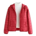 thumbnail image 3 of Sopiago Women's Hooded Puffer Jacket Lightweight Quilted Padded Coat Zip-up Winter Warm Red,2XL, 3 of 3