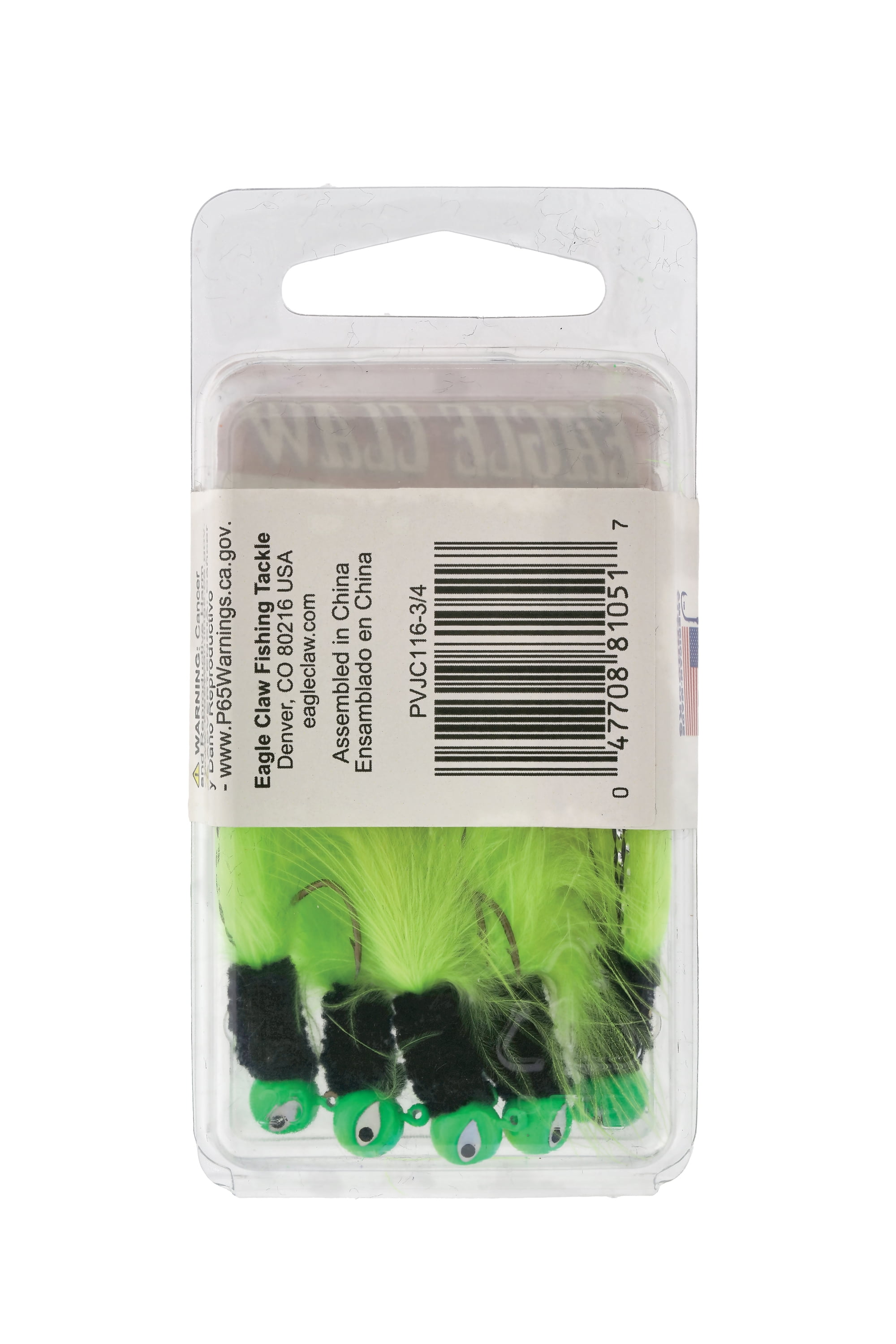 Eagle Claw Marabou Pro-V Crappie Jig –1/16 oz - Chartreuse/Black
