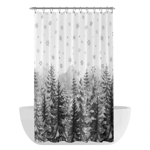 Black Christmas Shower Curtain - Water Repellent Fabric Shower Curtains Washable, Winter Xmas Trees Snowflakes Rustic Decorative Polyester Cloth Bathroom Curtains Modern Bath Decor 36"x72"
