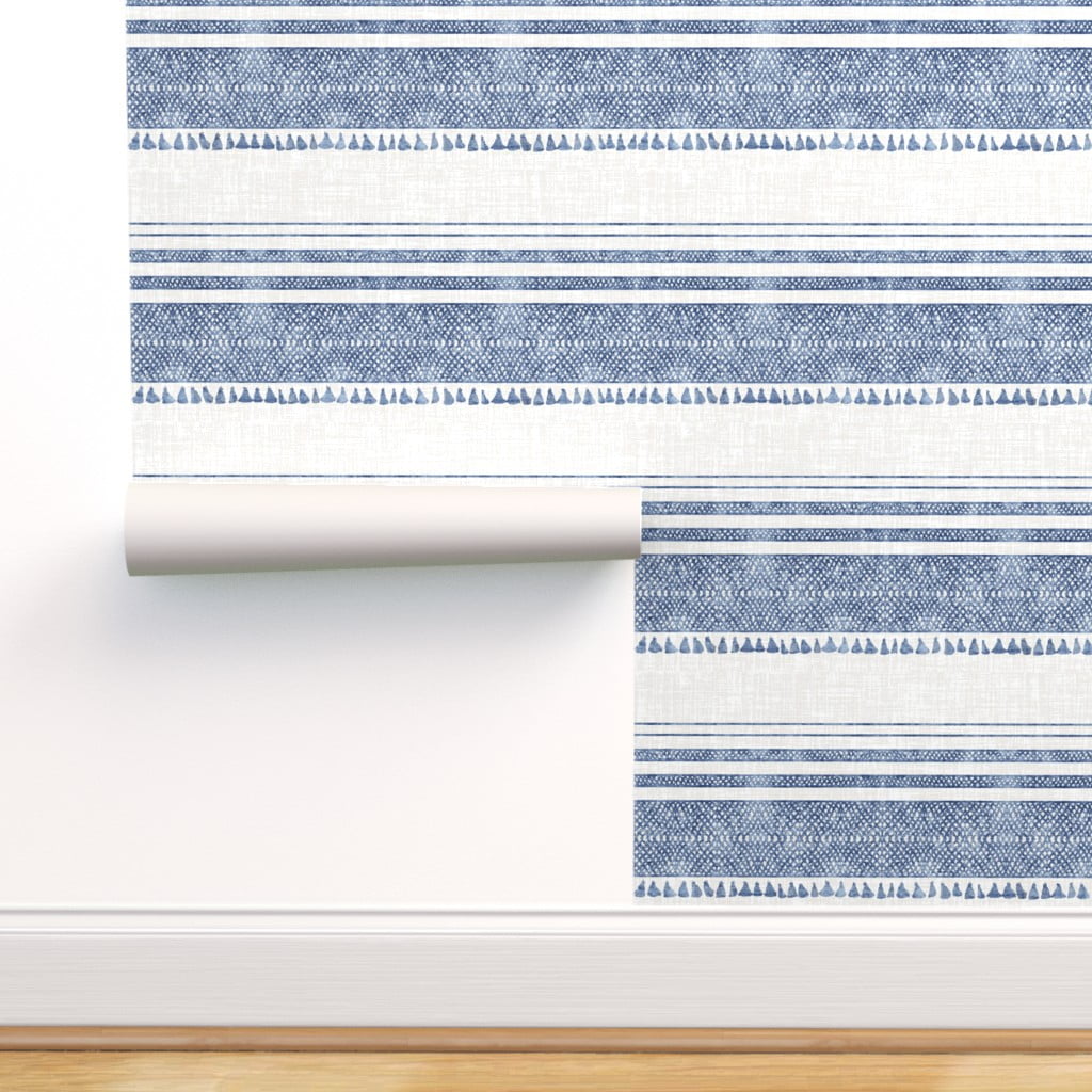 Removable Water-Activated Wallpaper Stripe Line Woven French 